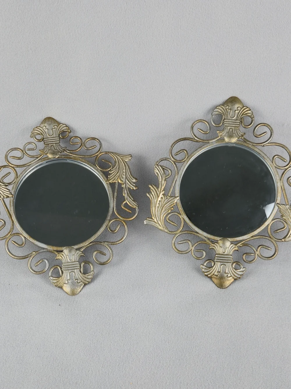 Vintage Home Interiors Metal Wall Mirror Pair – Ornate Gold/Bronze